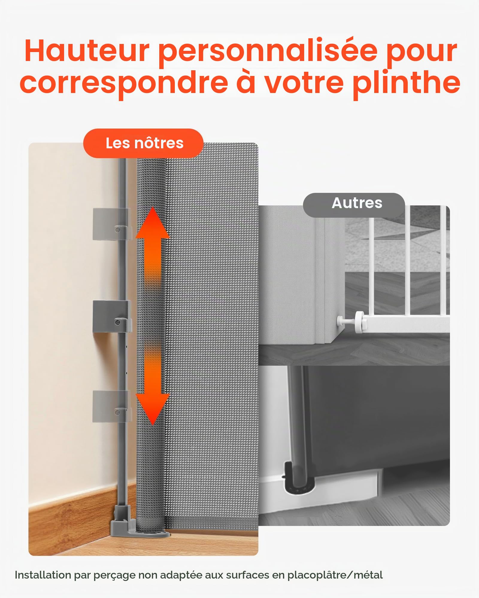 VEVOR Barrière de Sécurité Extensible, Clôture en Maille 185 cm de Large et 79,5 cm de Haut, Barrière Rétractable pour Animaux de Compagnie, avec Verrou de Sécurité, pour Couloir Escalier, Gris