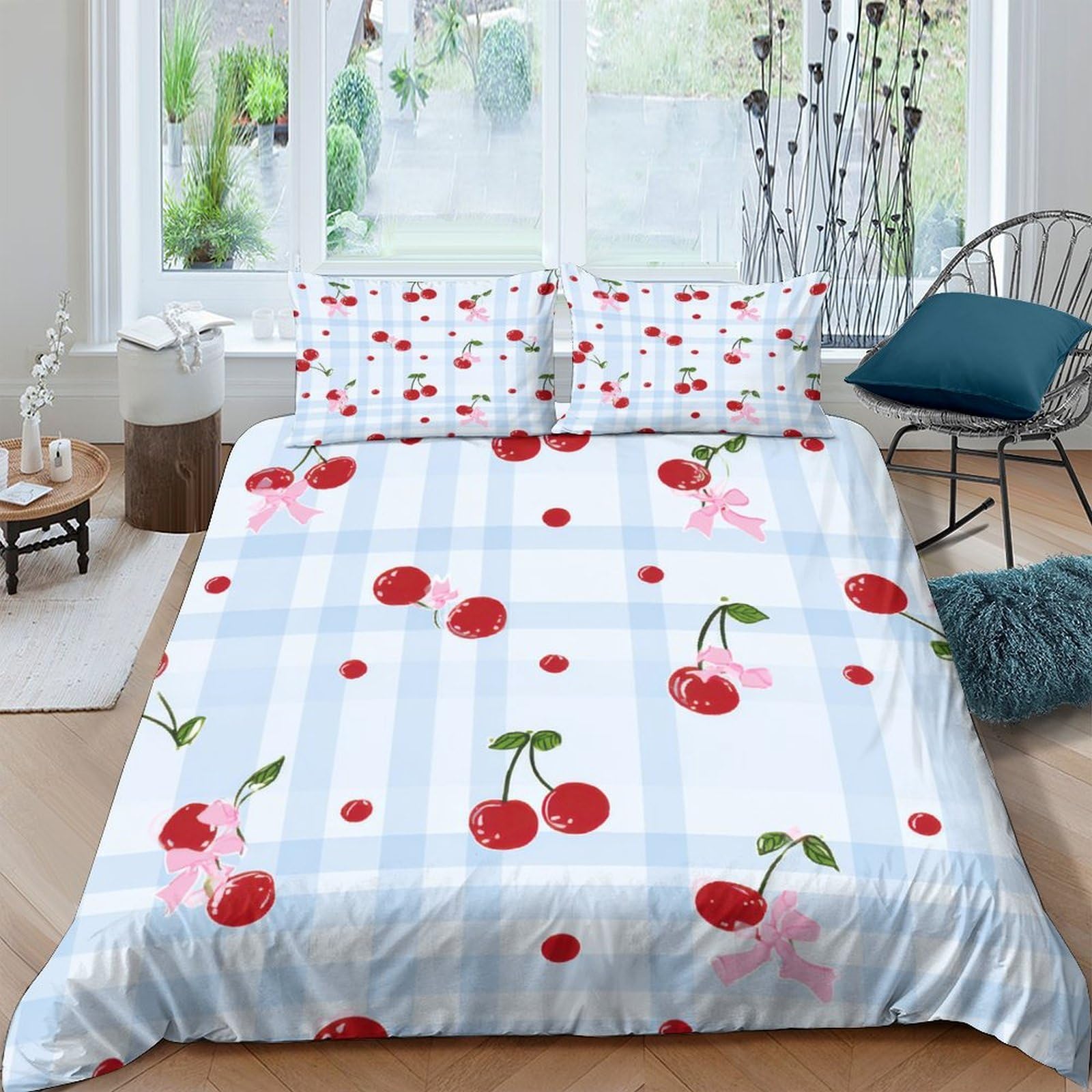 Ctjqhvkz Style-10 3D Printed Cherry Blossom Fitted Sheet Microfiber Soft Red Fruit Bed Cover For Bedroom Guest Room Decor Easy Care Single（135X200cm）
