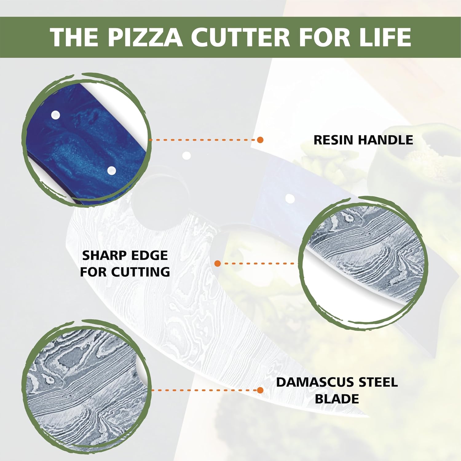 Damascus Steel Alaskan Ulu with Sheath, 5.8" Perfect Pizza Cutter Rocker, Mezzaluna Chopper for Kitchen, Authentic Inuit Eskimo Design, Non-Slip Handle