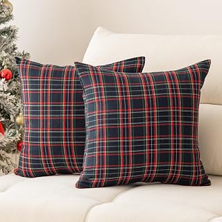 Christmas Pillow Covers 20x20 Set of 2, Christmas Decorations Scottish Tartan Plaid Throw Pillow Cases Farmhouse Decorative Square Cushion Case for Sofa Couch Home Decor (Plaid H,20''x20'')