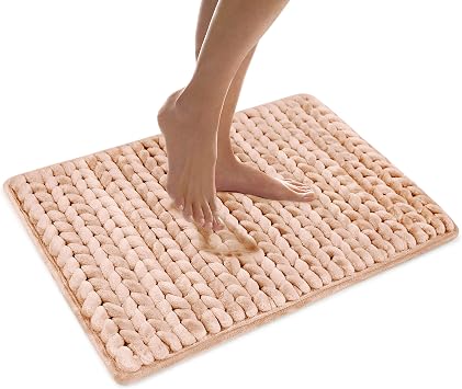 MICRODRY SoftLux Braided Bath Mats for Bathroom, Super Absorbent Bath Mat, Charcoal Infused Memory Foam Bathroom Rugs with GripTex Skid-Resistant Base, Pilling Resistant, 17x24, Small, Rose