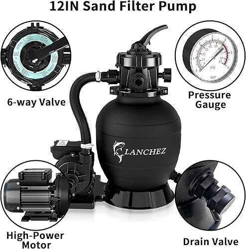 Miniatura 4 de LANCHEZ Bomba de filtro de arena de 13 HP para piscina sobre el suelo, máximo 2400 GPH para piscinas de hasta 7000 galones, sistema de filtro de