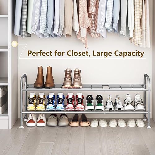 Miniatura 4 de LINZINAR Zapatero organizador de almacenamiento de 2 niveles para armario y entrada, color gris metálico