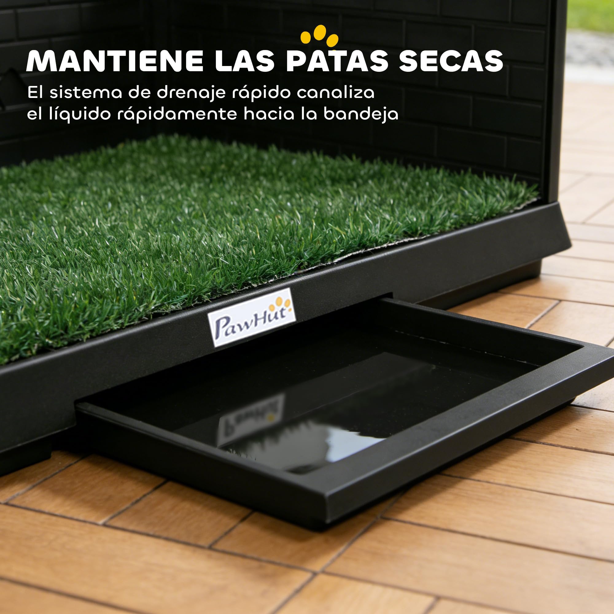 PawHut Inodoro para Perros con Césped Artificial 75x51x36,5 cm Negro | Paredes Altas, Bandeja Deslizante, Fácil de Limpiar, Bandeja Sanitaria para Perros, Entrenamiento, Interior y Exterior