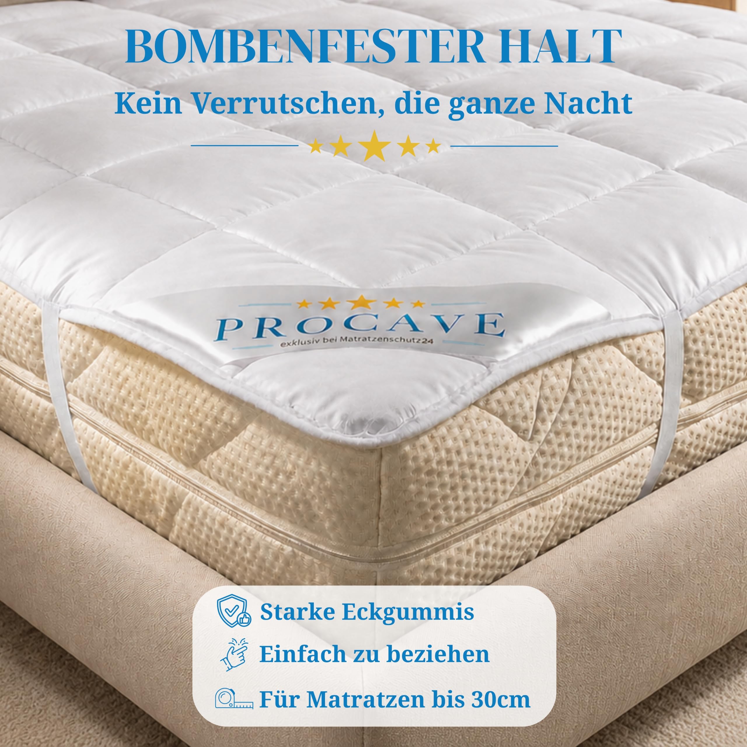 PROCAVE weiches Unterbett aus 100% Baumwolle, atmungsaktiver Matratzen-Schoner, hochwertige Matratzentopper, Matratzen-Auflage 140x200 cm