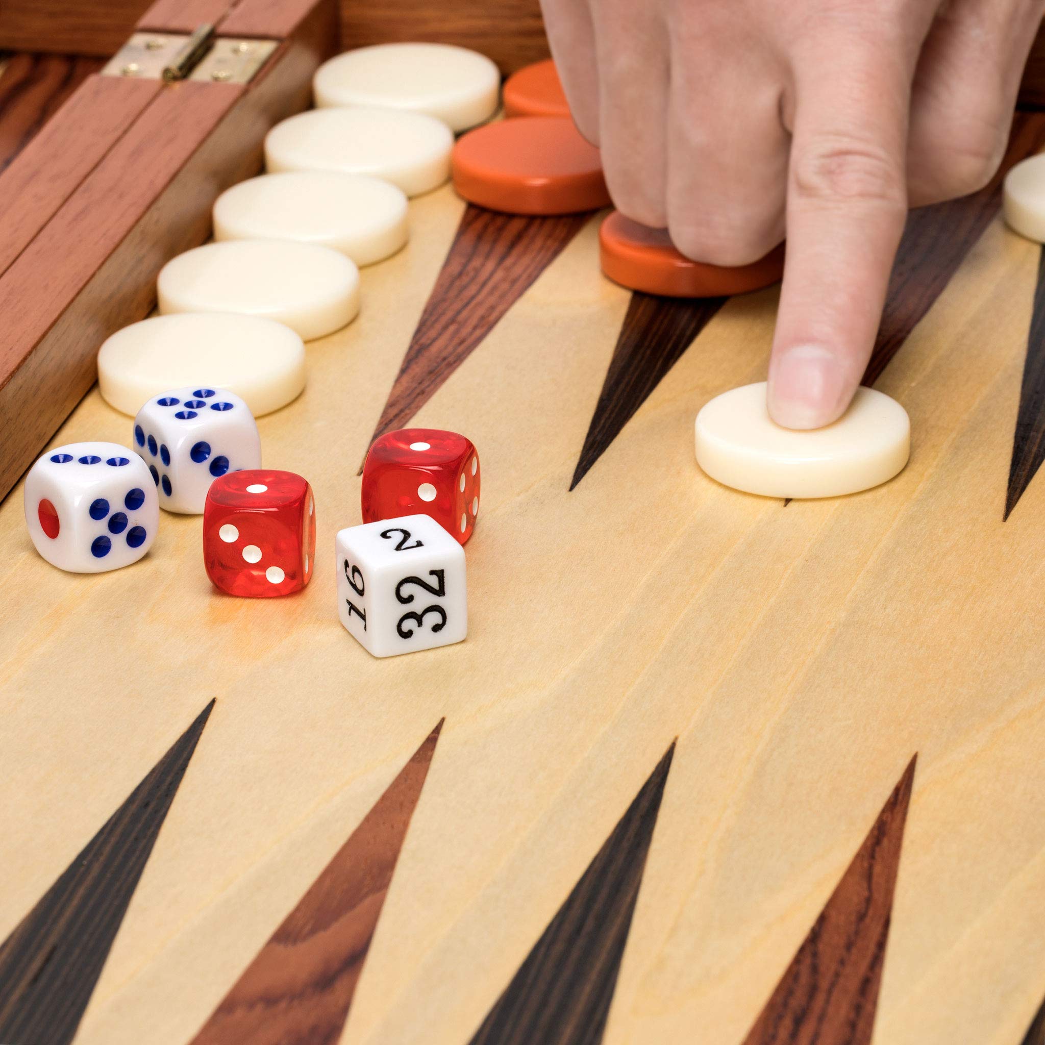 Yellow Mountain Imports Jeu de Backgammon Incrusté en Bois de Rose - Knoll - avec Pièces de Jeux en Acrylique & Gobelets à Dés en Bois, Plateau de 49 Centimètres