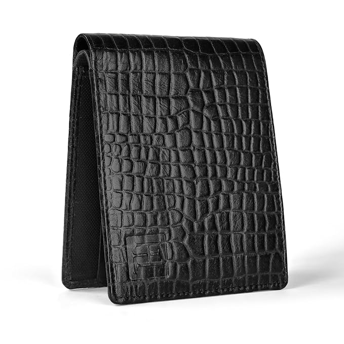 HAYES LONDON Genuine Leather Wallet for Men, Original Wallet with RFID Blocking, Bifold Purse with 8 Compartments (The Gator Black)