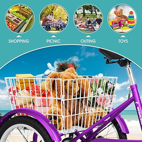 Miniatura 4 de MOPHOTO Triciciclos de 14 pulgadas y 16 pulgadas para ciclistas principiantes, triciclo pequeño de una sola velocidad de 3 ruedas, bicicletas de