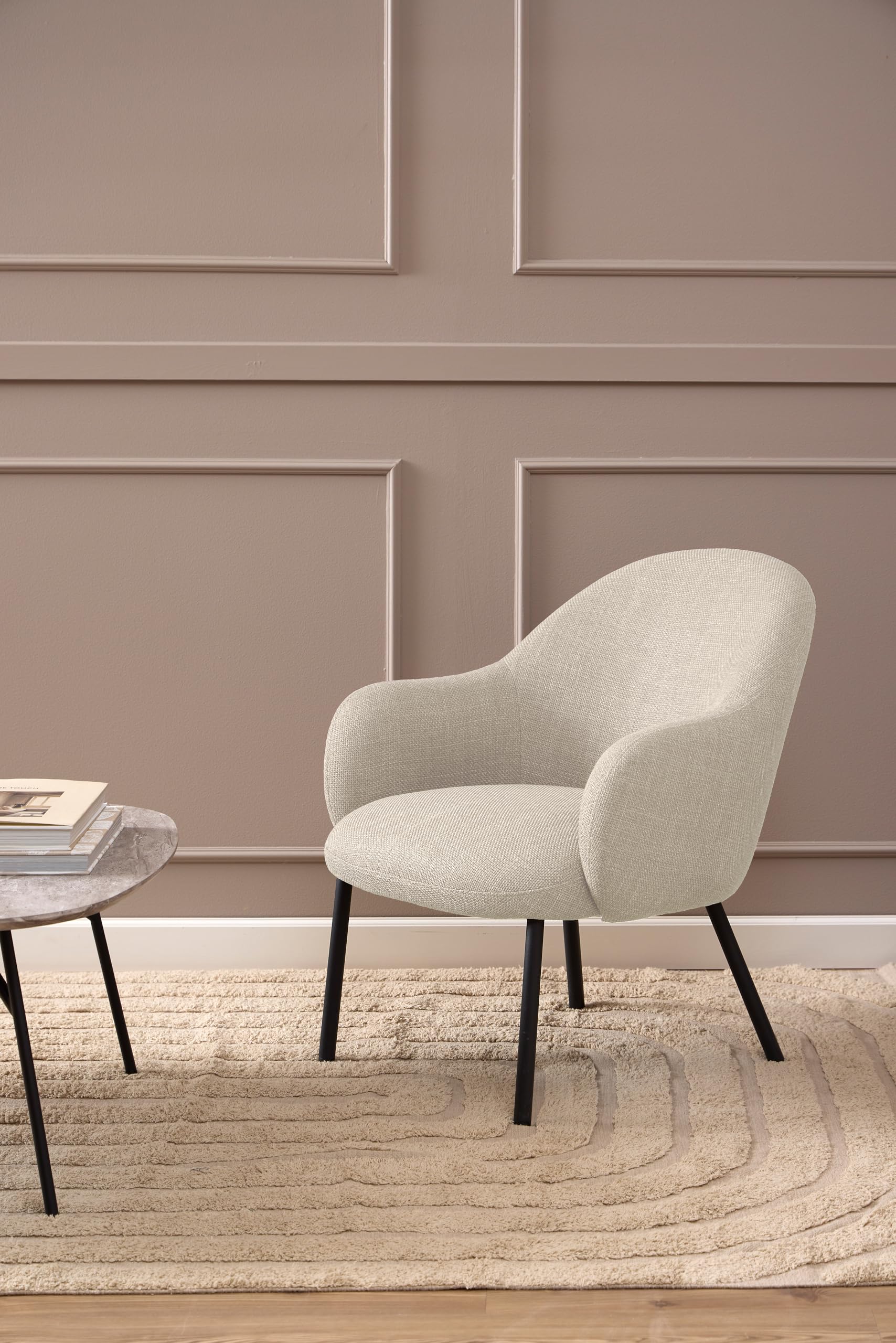 AC Design Furniture Olivia - Sedia lounge Basilea in tessuto beige 24, struttura in acciaio verniciato a polvere, 70 x 75 x 75 cm