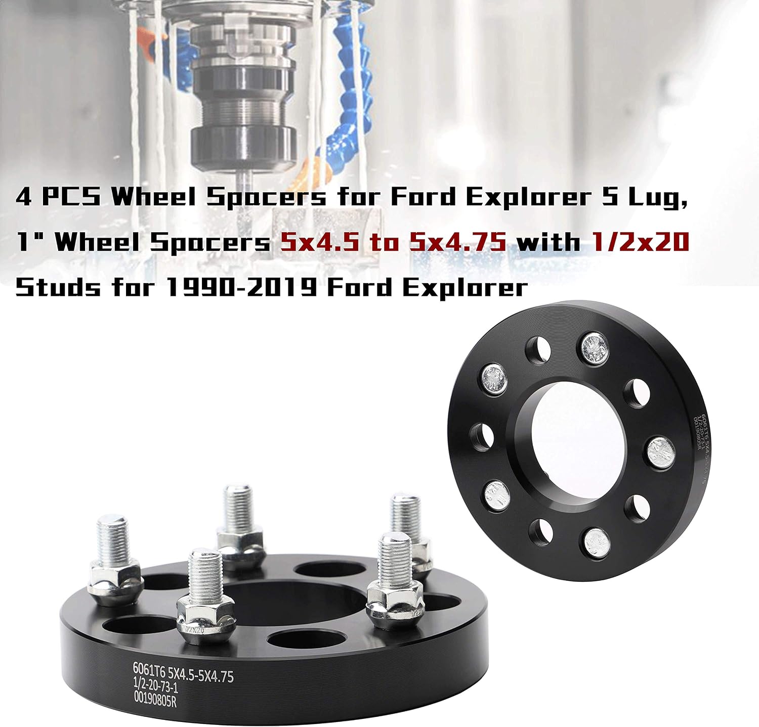 4PCS Wheel Spacers Adapter 5x4.5 to 5x4.75,1 inch adapters 5X120mm Wheels ON 5X114.3mm CAR with 1/2x20 Studs Compatible with Crown Victoria Explorer Mustang Ranger XJ ZJ KK KJ YJ TJ