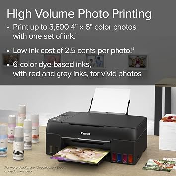 Canon PIXMA G620 Wireless MegaTank Photo All-in-One Printer [Print, Copy, Scan], Black,Works with Alexa
