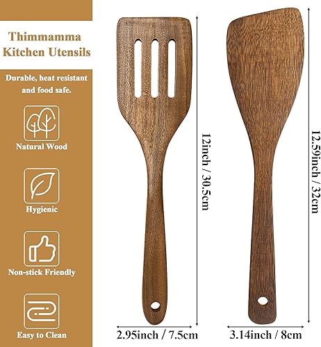 Miniatura 4 de Espátula de madera antiadherente de madera de acacia, espátulas planas de mango largo de 12 pulgadas hechas a mano para regalos de cocina,
