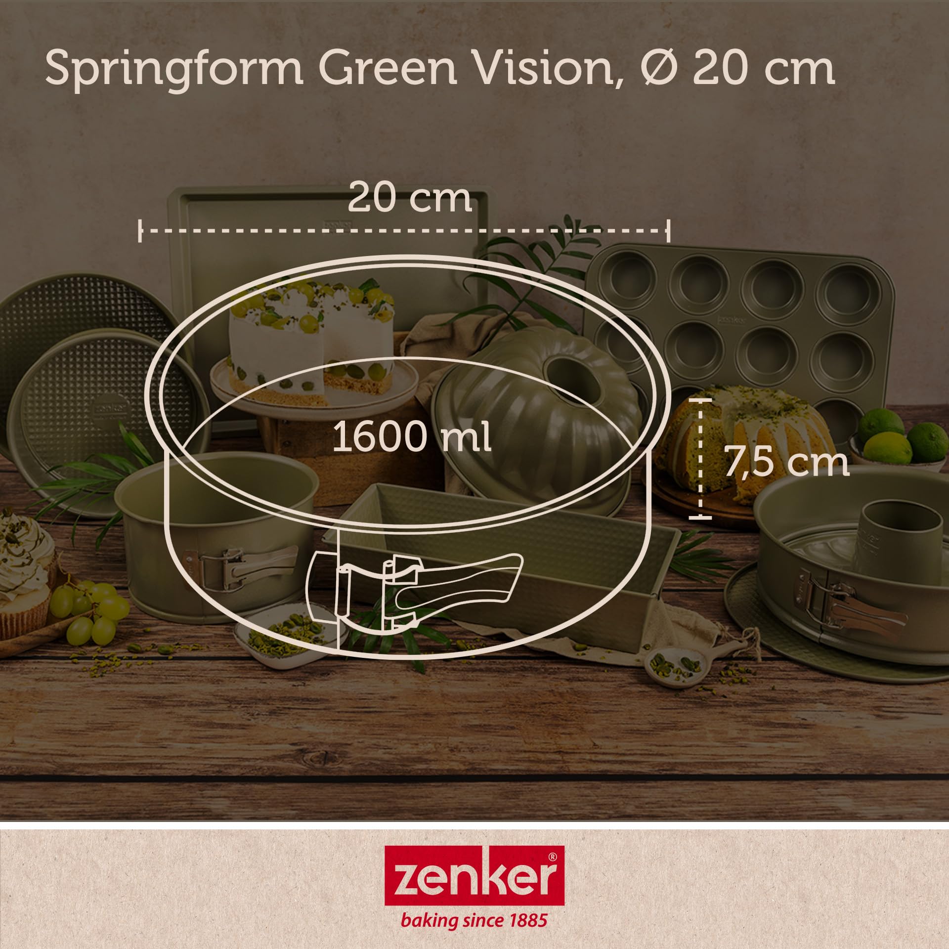 Zenker Springform Cake Tin, 20cm Diameter with High Edge, Tall Rim, Green Vision Series, ECO - Image 4
