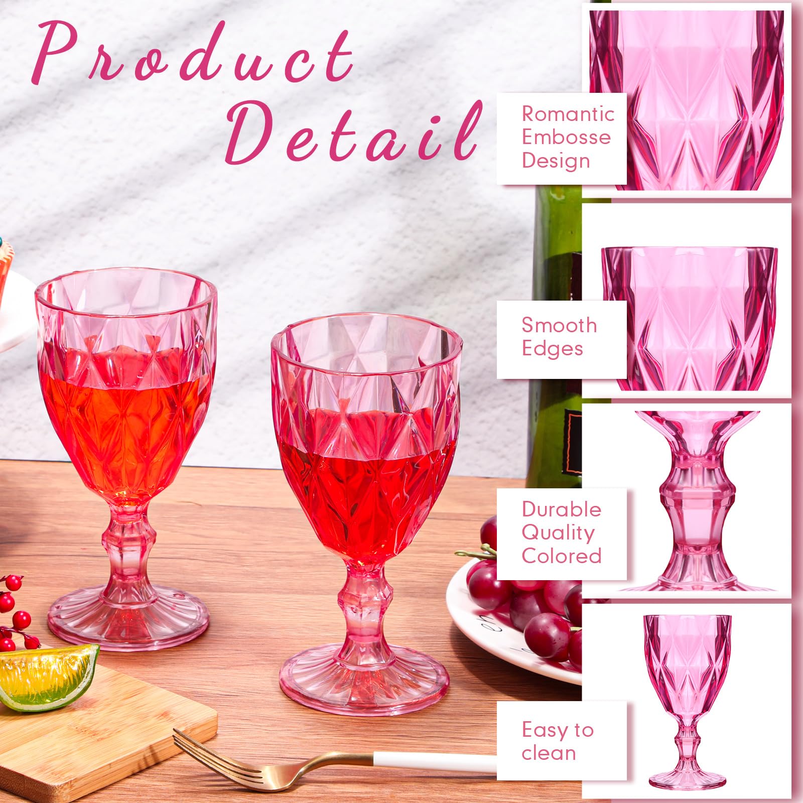 ピンクと金色の脚付きグラス6個セット ピンクと金色の脚付きグラス6個