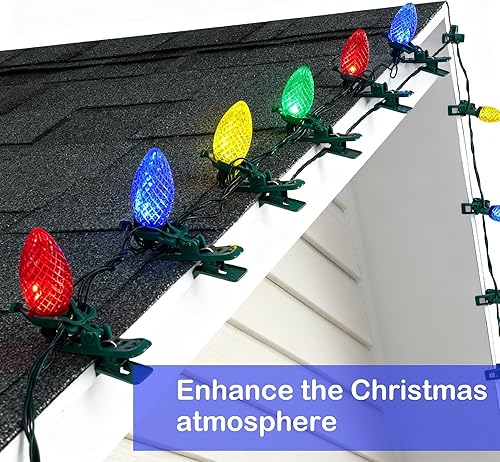 Miniatura 7 de Dazzle Bright C9 - Guirnalda de luces de Navidad, 100 luces LED de 66 pies, impermeables, conectables con 100 clips de resorte, decoración de
