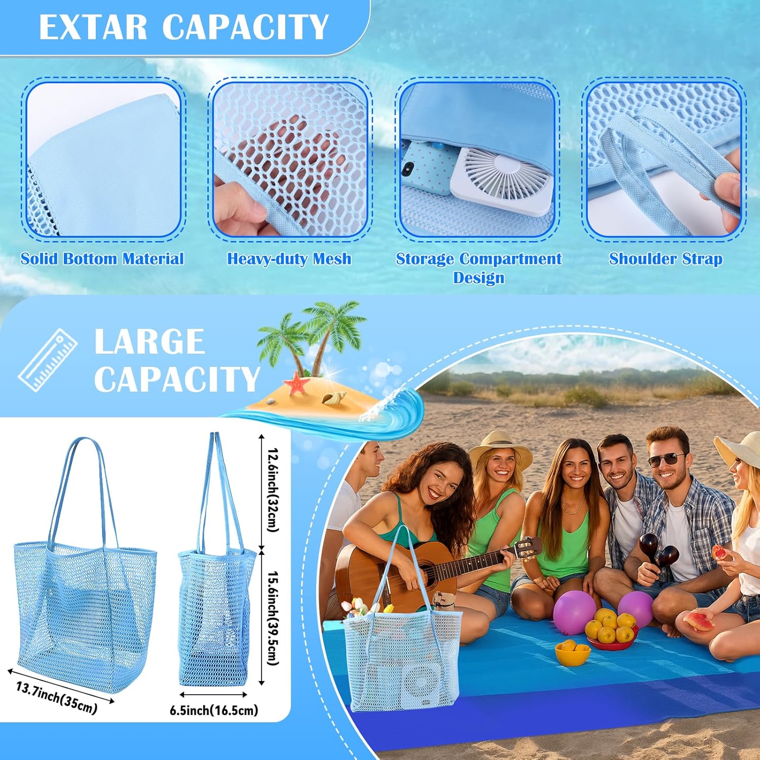 Beferr Valentines Day Beach Gifts Basket for Women, 79" X 83" Beach Blanket Waterproof Sandproof, Beach Mesh Tote Bags, Birthday Valentine's Day Gift Baskets for Her Wife Mom Sister Grandma Friend - Image 5