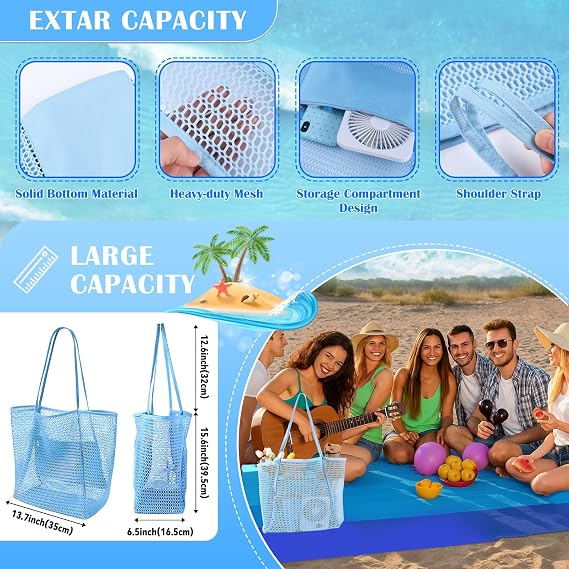 Beferr Beach Birthday Gifts Basket for Women, 79 X 83 Beach Blanket Waterproof Sandproof, Beach Mesh Tote Bags, 12 Pcs Ocean-Themed Gift Set for Her Wife Mom Sister Grandma Friend