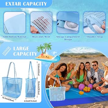Beferr Beach Birthday Gifts Basket for Women, 79 X 83 Beach Blanket Waterproof Sandproof, Beach Mesh Tote Bags, 12 Pcs Ocean-Themed Gift Set for Her Wife Mom Sister Grandma Friend