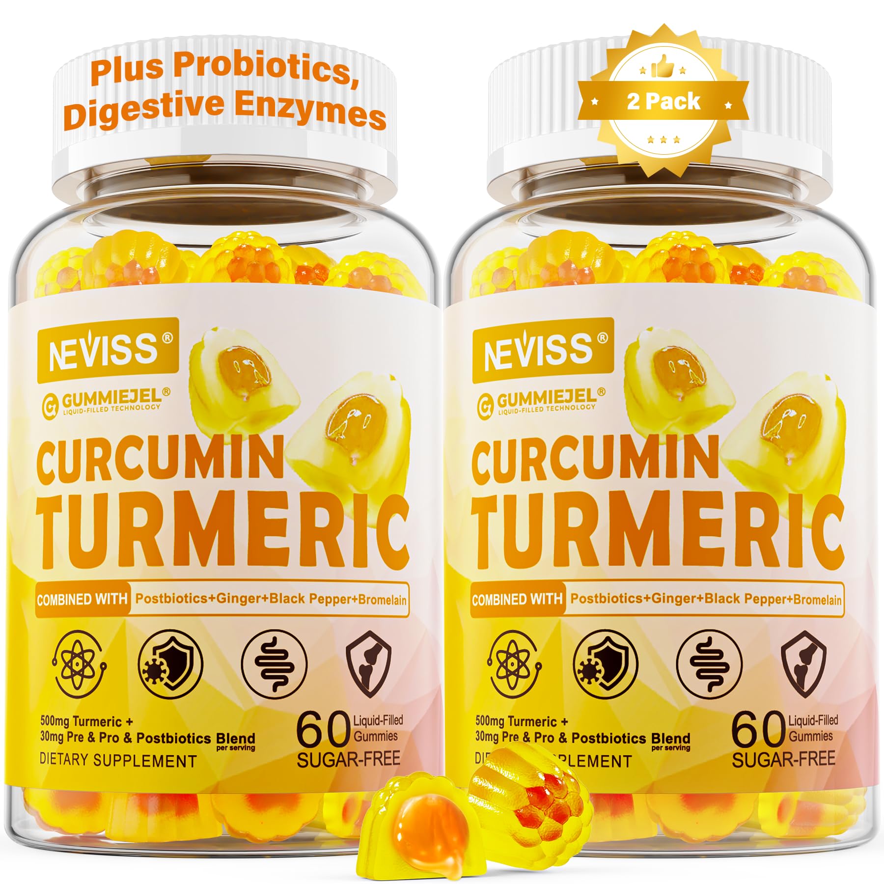 Turmeric Curcumin Filled Gummies 550mg w/Ginger & Black Pepper,Sugar Free 2
