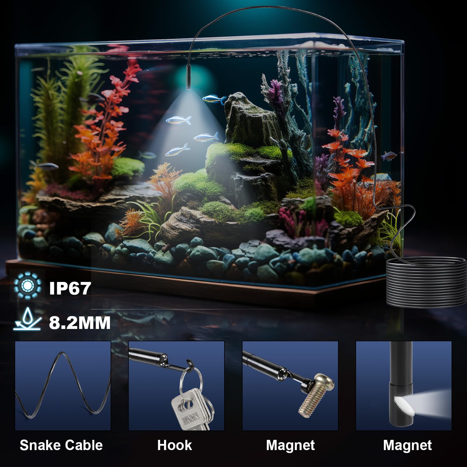 Romon Kamera inspekcyjna, 8,2 mm Endoskop przemysłowy, endoskop 10800P HD Endoskop kamera inspekcyjna rura wodoodporna IP67 Cyfrowa kontrola kamery z 8 lampkami LED do smartfona