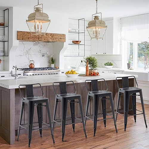 Miniatura 2 de Juego de 4 Taburete metálico apilable industrial moderno para interiorexterior 17 pulgadas, Metal