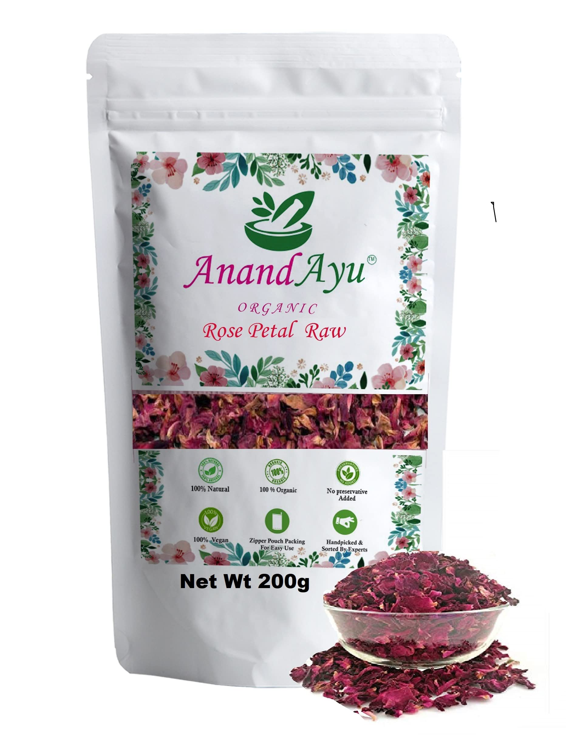 AnandAyu Organic Rose Petals Gulab Patti for hair / Skin. (200G) Pk-1