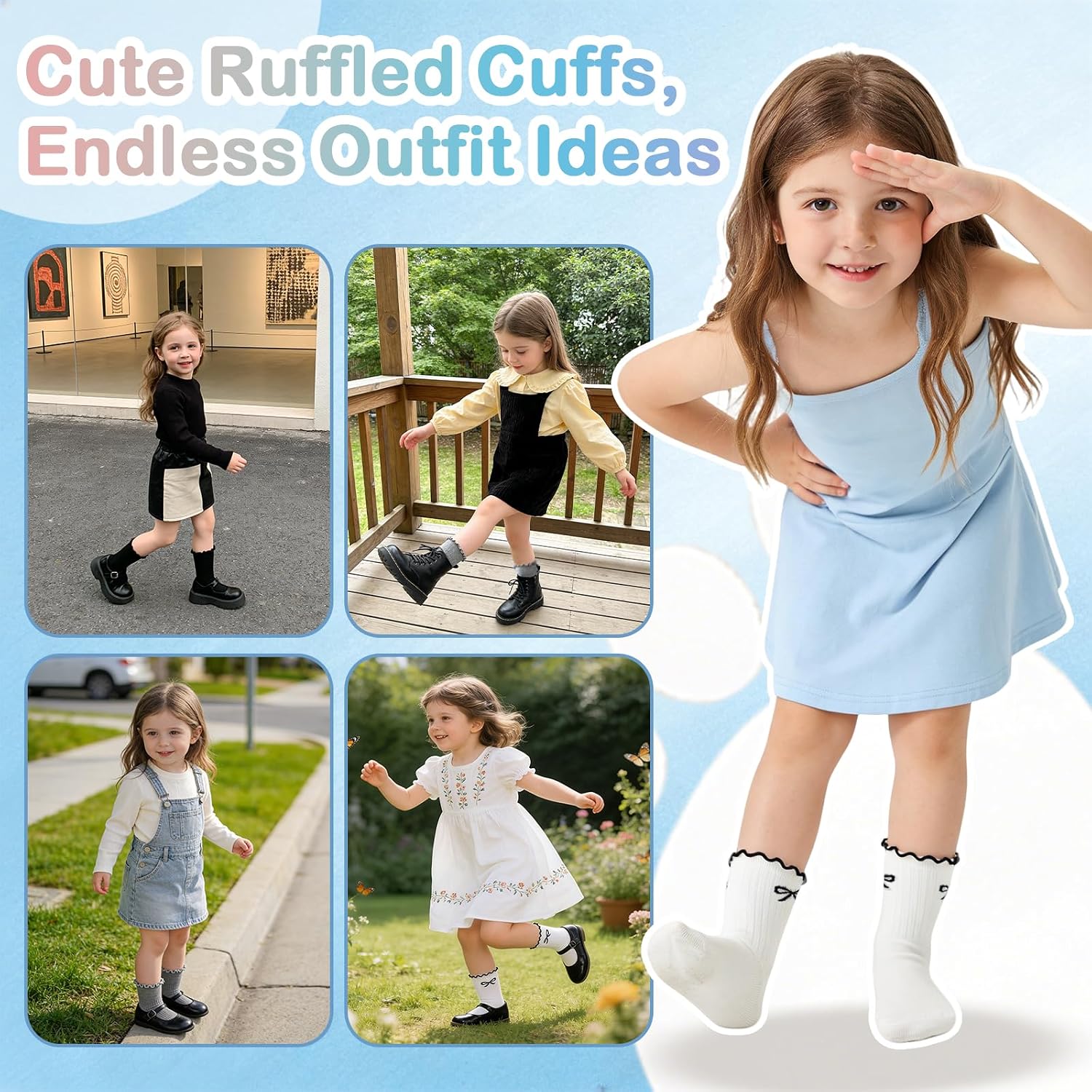 9 Pairs Baby Girls Ruffle Socks Infant Toddler Cotton Frilly Dress with Bow Cute Crew Socks 1-5 T