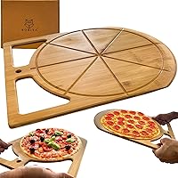 Vista 9 de Pala de Pizza de Madera 2 en 1 y Tabla de Cortar de Bambú Tabla de Pala de Pizza de Doble Agarre para Hornear, Espátula de Pizza y Tabla de Cortar