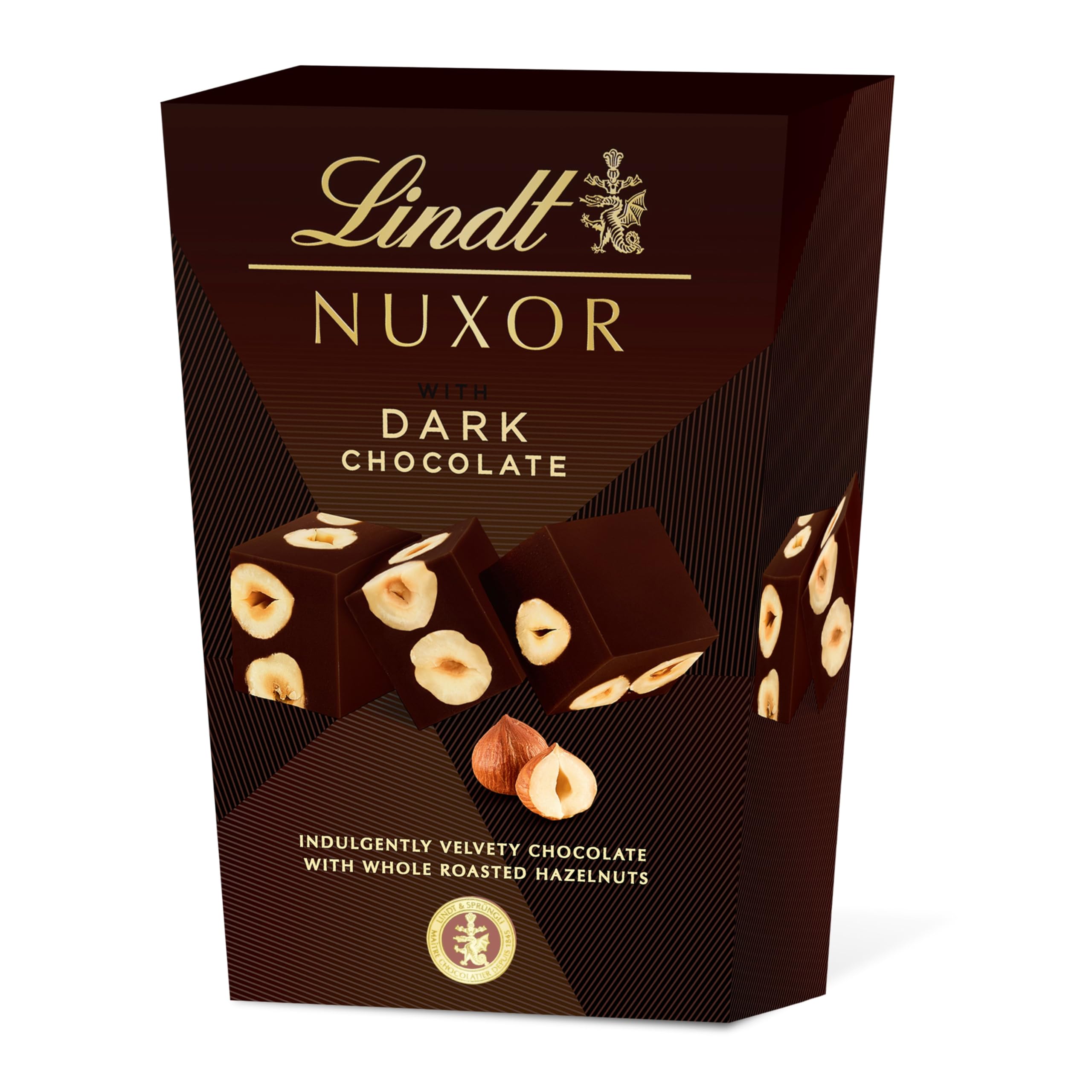 Lindt Nuxor Bombones de Chocolate Negro y Avellanas, Chocolate Lindt, chocolate con frutos secos, Bombones para regalar, 150g