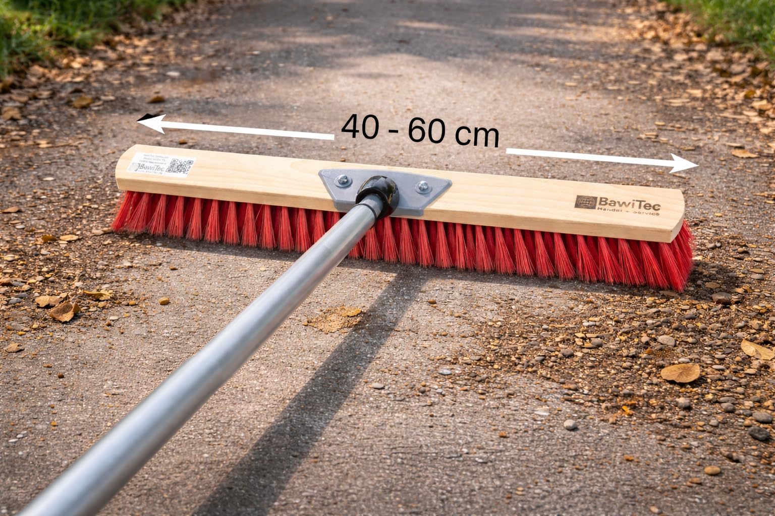 Profi Straßenbesen 50cm Breit mit Teleskopstiel rote Borsten Besen Stiel | Metall-Teleskopstiel, Verstellbar 100cm - 200cm, Ausziehbar, Stabiler Kehrbesen für Draußen