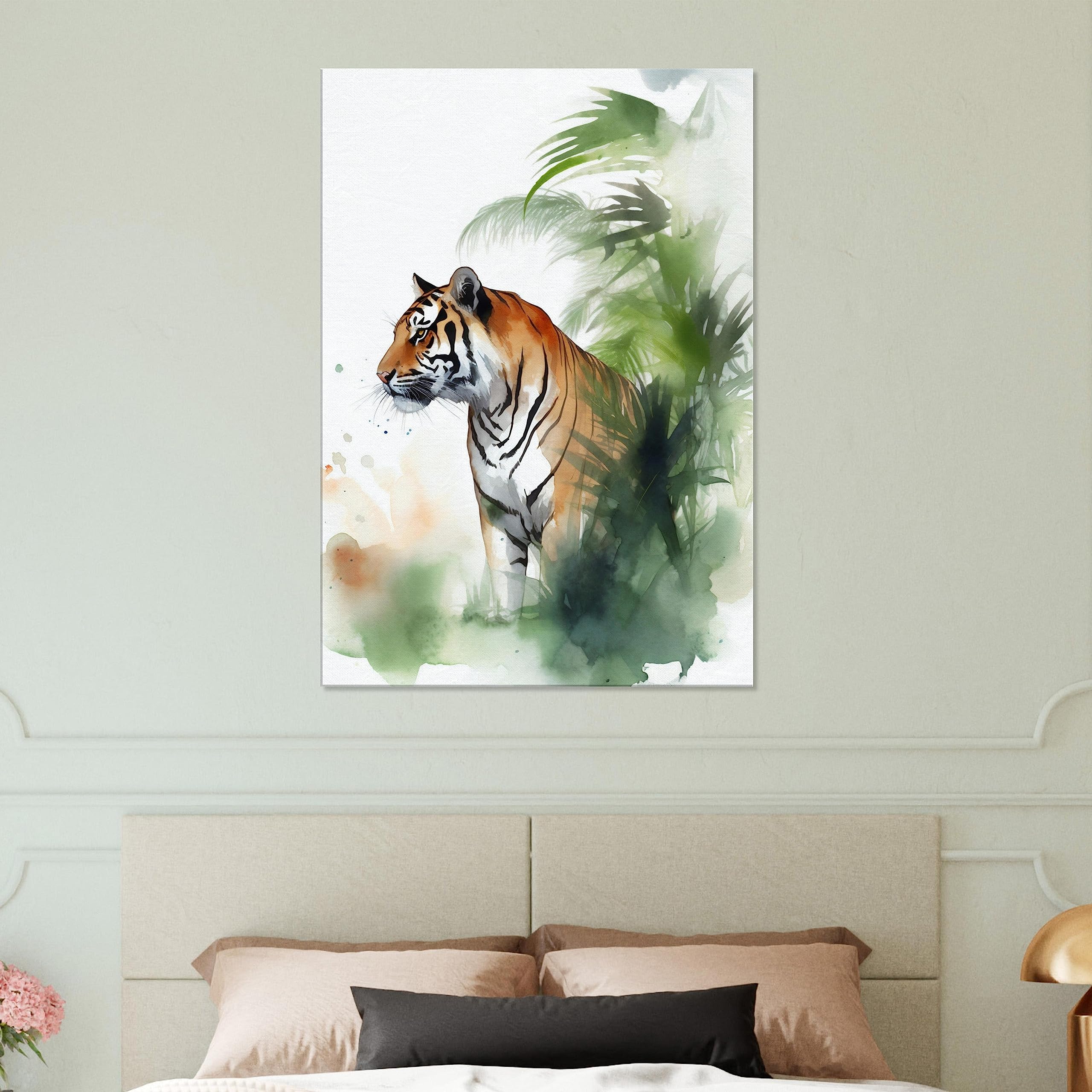 Bilderdepot24 Reproduction Aquarelle - Tigre Blanc - Image Sur Toile 60 X 50 Cm Monobloc - Images Comme Une Impression De Toile - La Faune - Espèces Menacées - Grands Félins Rayé
