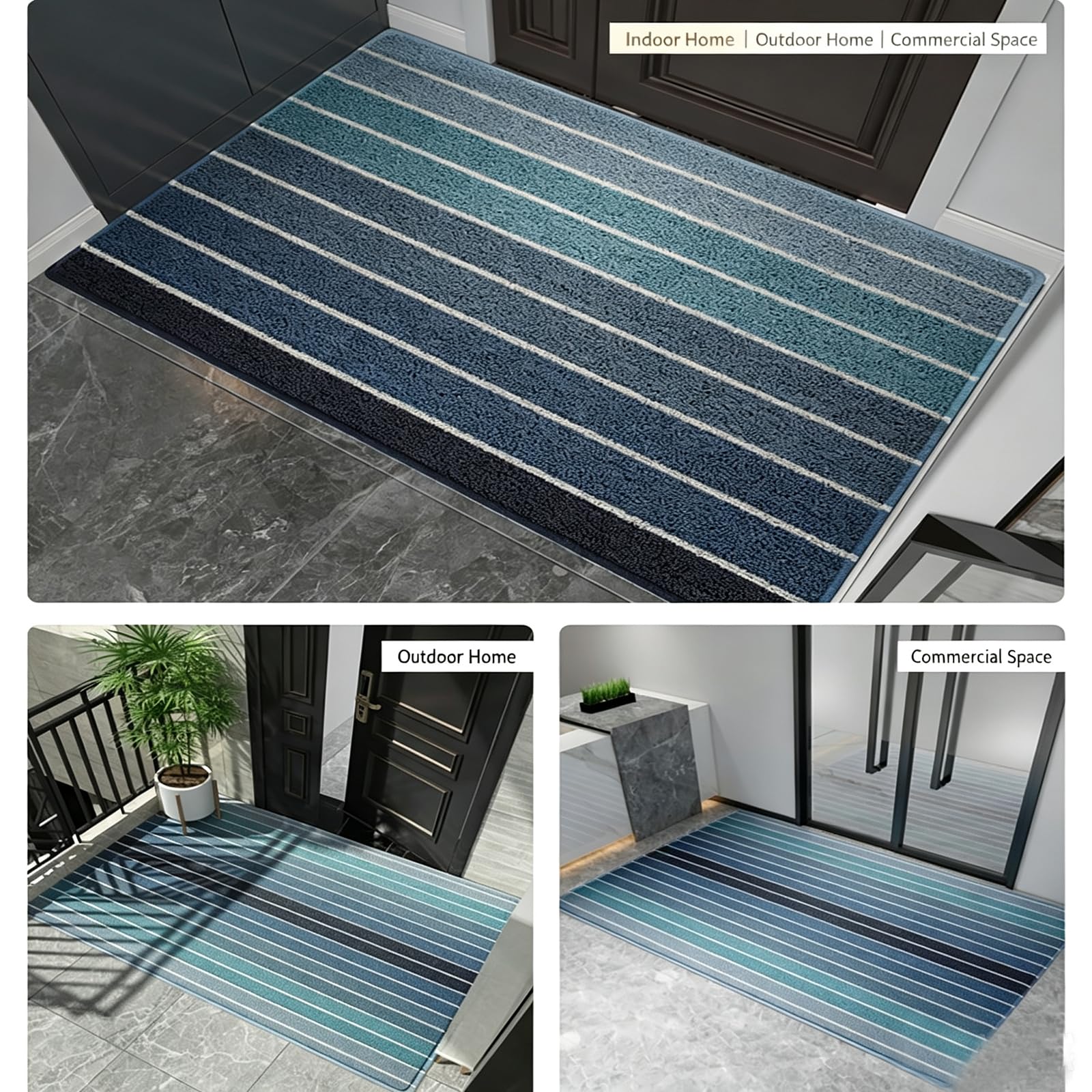 Genérico Felpudo de Puerta Rayas Negras y Blancas PVC, Impermeable para la Entrada,A,60x90cm(24x35inch) | Resistente a las manchas, resistente a la suciedad y fácil de limpiar