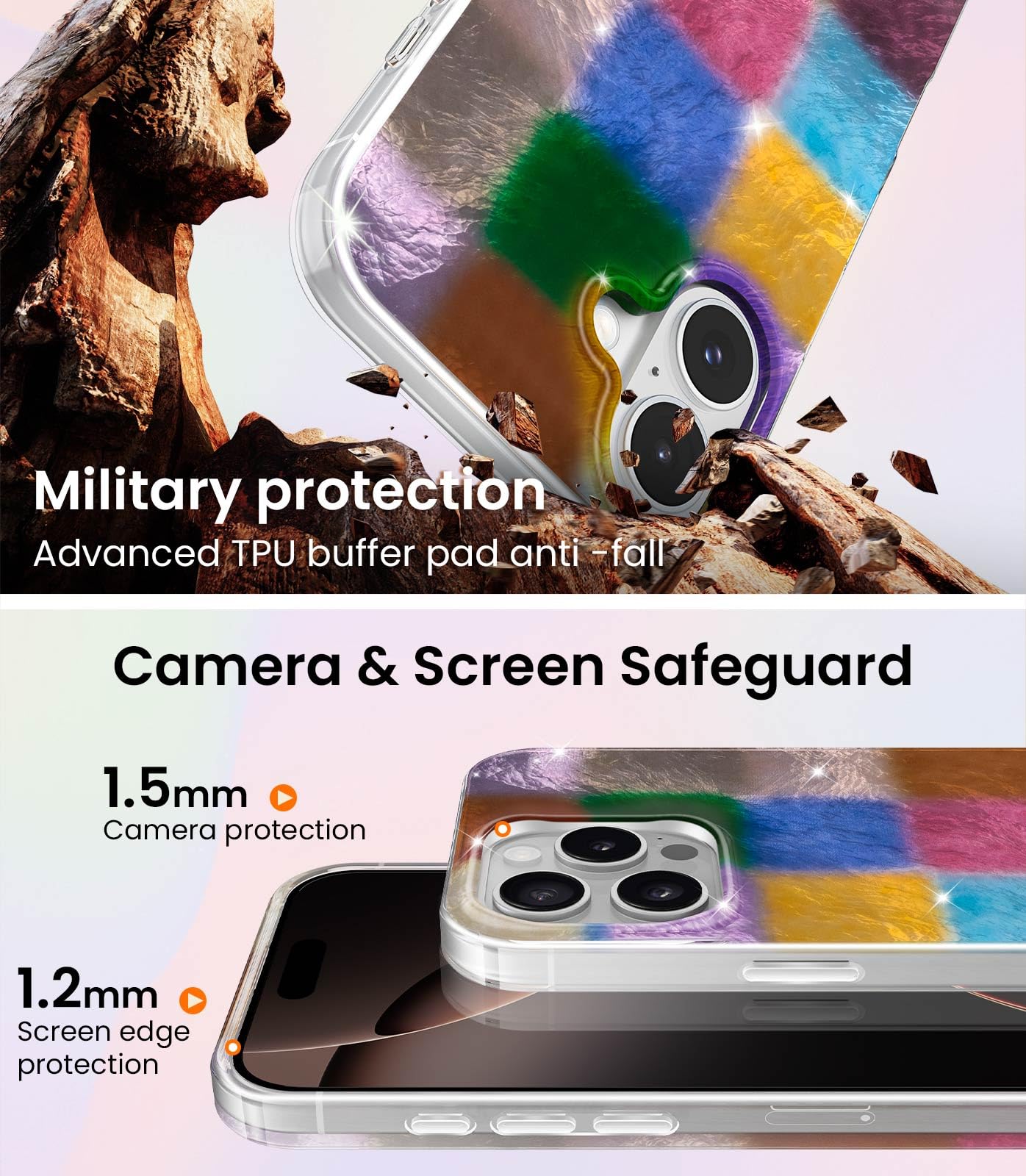 Reownest Custodia per iPhone 15 Pro, Cover Morbida con Motivo a Scacchi Colorato Dopamine, Design Estetico Carino, Antigraffio e Antiurto, per Ragazze e Donneb -Colorato