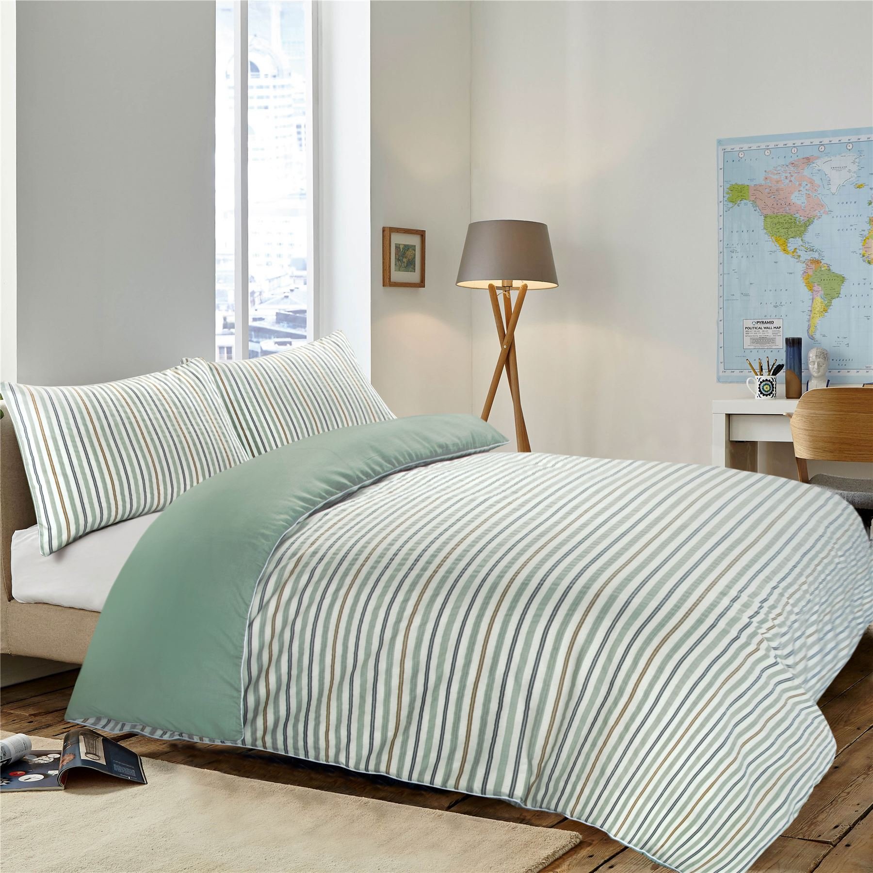 Luxury Soft Cotton Rich Chambray Woven Multi Colour Stripe Striped Reversible Duvet Cover Bedding Set (Pattern 16, King Duvet Cover Set)