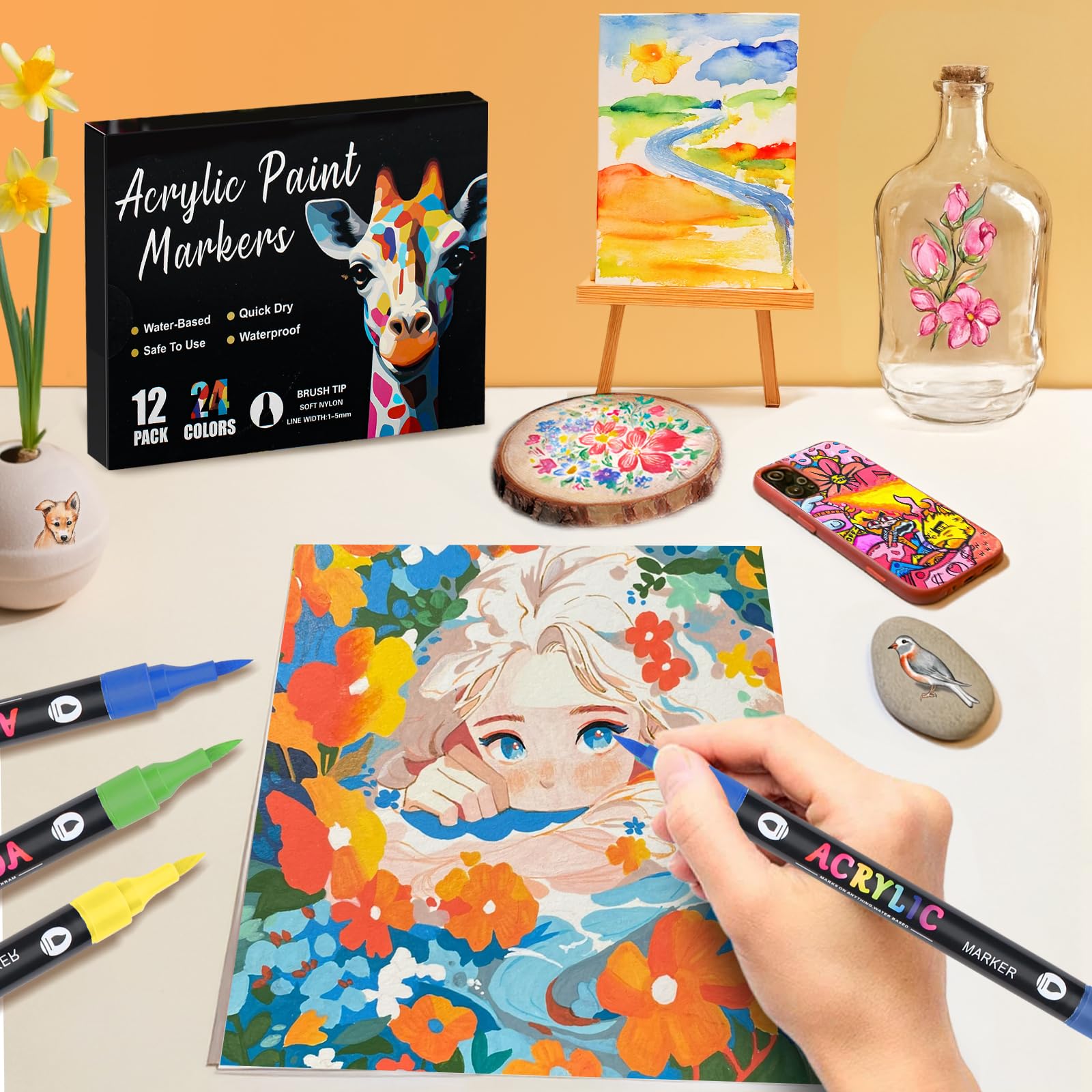 AEDAGA 80 Kleuren Acrylstiften Voor Stenen Waterbestendig, Acrylstiften Set Dubbele Punt (Fijne & Ronde Punt), Acrylverfmarker Voor Kinderen Volwassenen, Acryl Marker Set Voor Glas, Steen, Hout