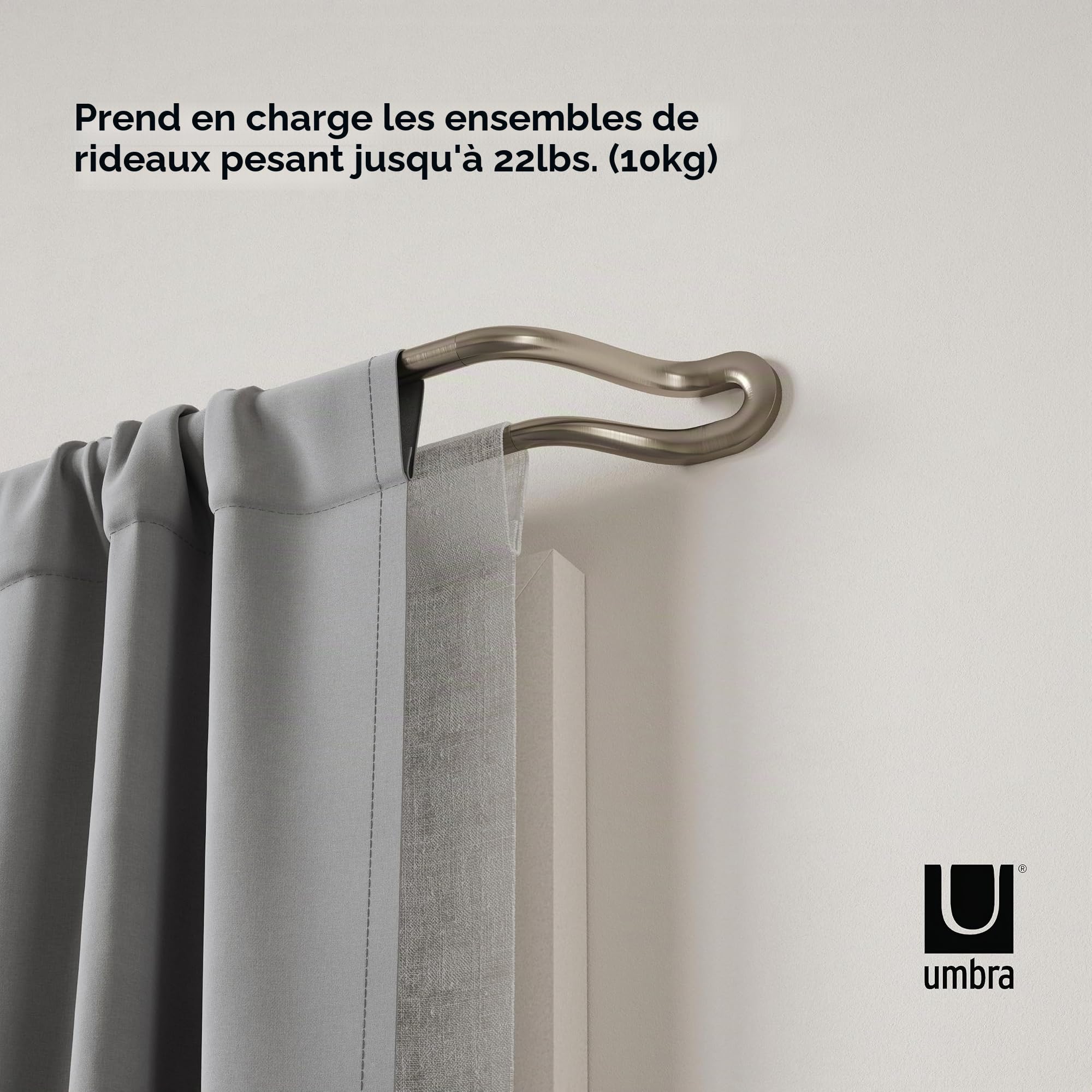 Umbra Midnight Tringle à Rideaux Double avec extrémités arrondies pour Une obscurcissement idéal de la pièce, 107-305 cm, diamètre 19 mm, Nickel