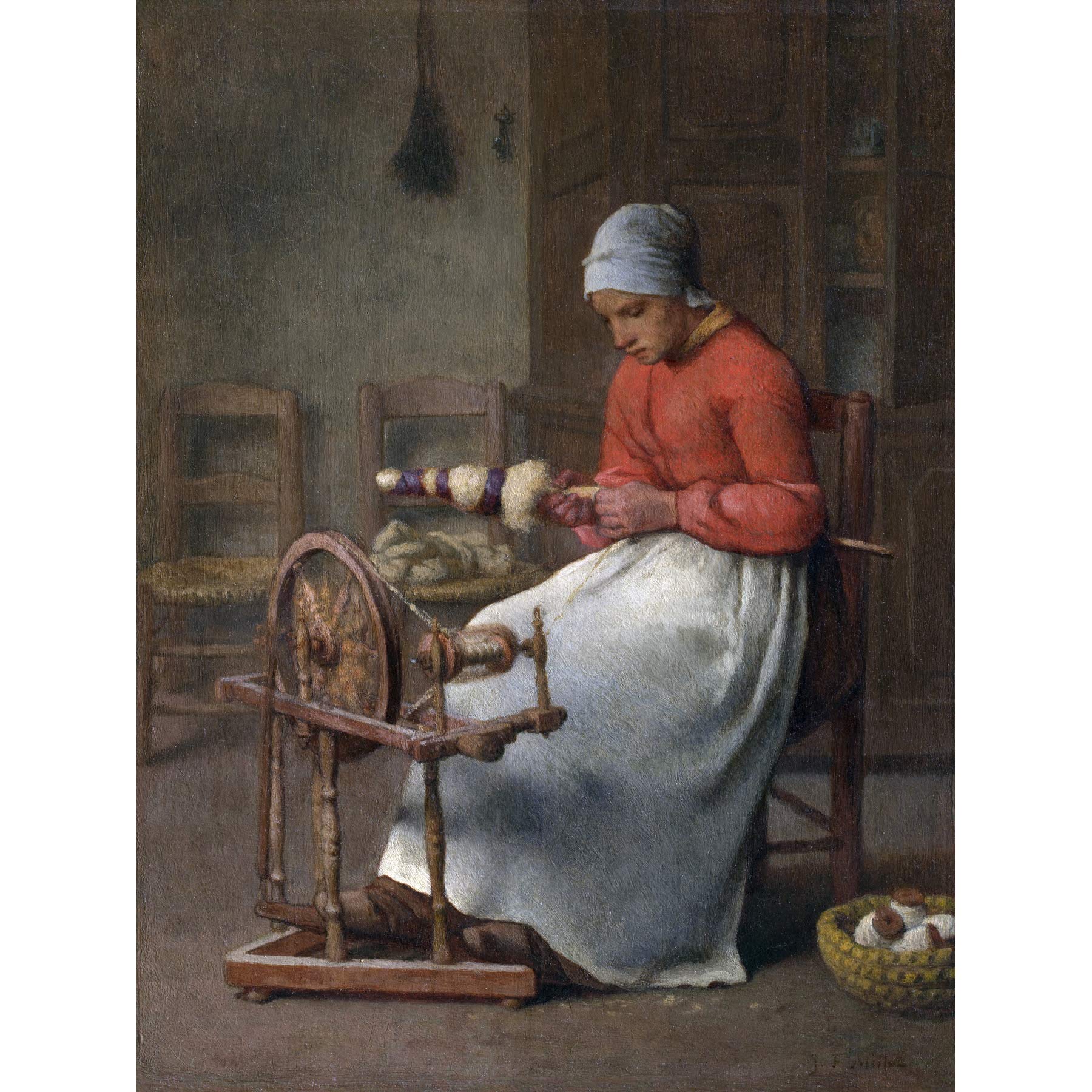 Artery8 Jean Francois Millet Woman Spinning Painting Premium Wall Art Canvas Print 18X24 Inch