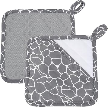 Pot Holders for Kitchen 2 Pack Heat Resistant Hot Pads for Kitchen Counter Decor Silicone Non-Slip Hot Pads with Soft Cotton Lining Pot Holder Trivets for Kitchens Oven Cooking Baking Pans,Gray Stripe