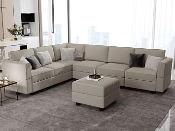 Belffin Modular Sectional Sofa Couch with Ottoman L Shape Corner Couch with Storage Modular Sofa with Chaise Velvet Grey...