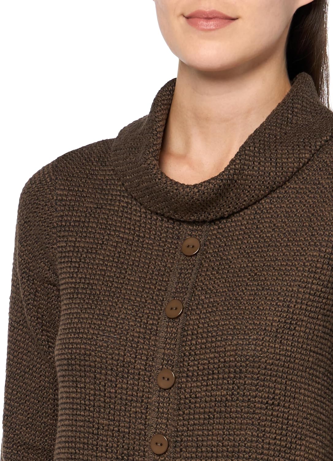 MULTIPLES Women's Three Quarters Sleeves Cowl Collar Faux Button Front Top - Image 3