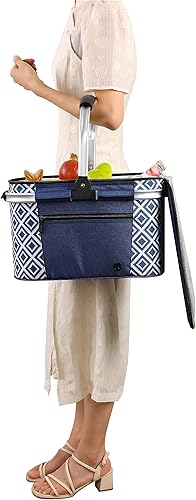 Miniatura 9 de ALLCAMP Cesta de pícnic, hielera aislada, cesta de picnic plegable gruesa con cestas extraíbles y marco cosido, cesta para regalos de inauguración