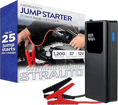 Arrancador de batería de coche, Paquete de batería de arranque portátil de 12 V, cables de puente, estuche de almacenamiento, cable USB-AUSB-C,