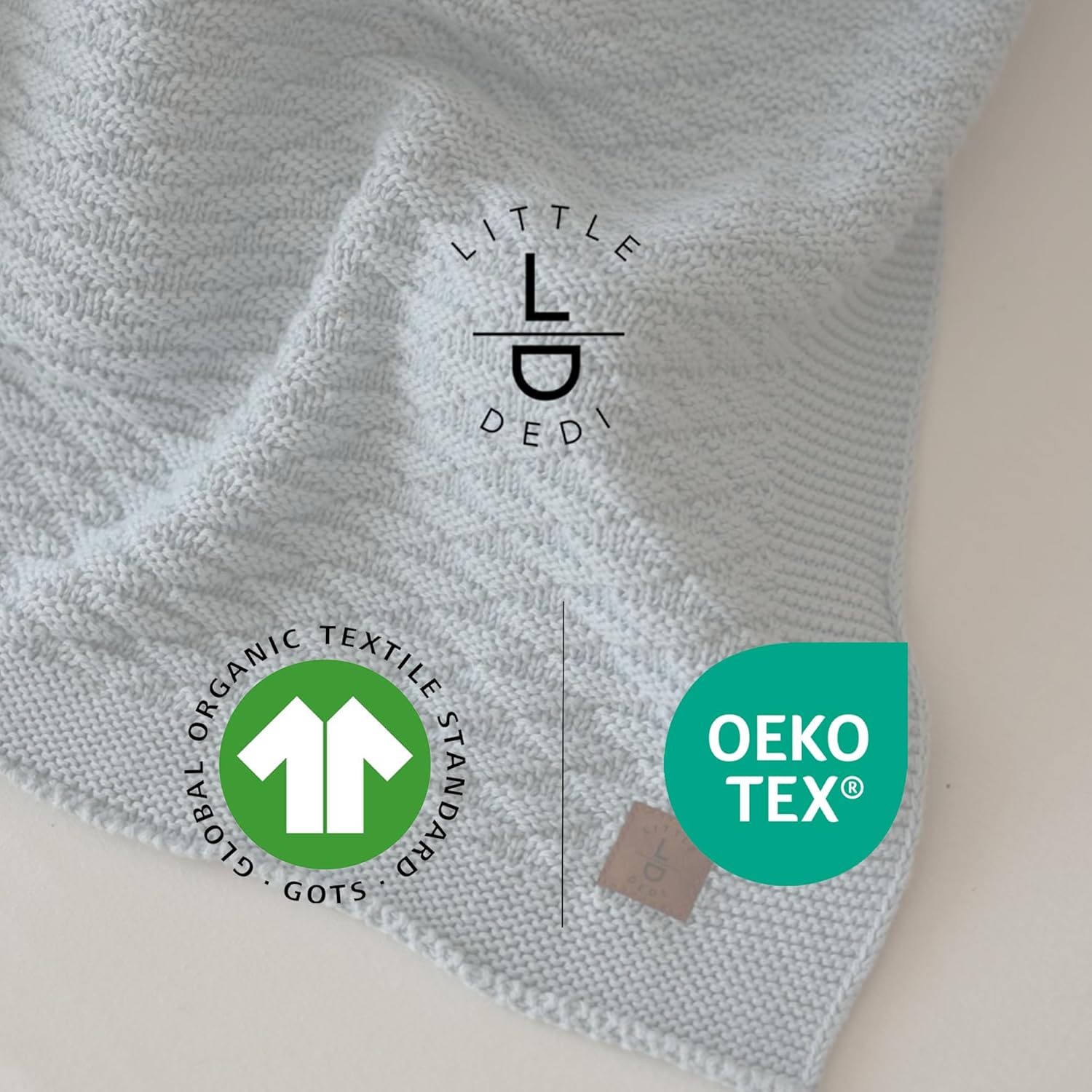 100% Organic Cotton Baby Knitted Blanket with Gift Box - Soft Toddler, Crib, Stroller Blanket - Neutral Swaddle and Receiving Blanket for Newborns, 30"x40", Baby Blue