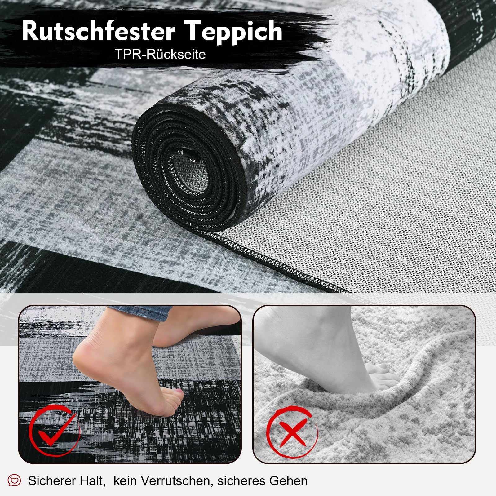 Alishomtll Tapis moderne géométrique noir gris 160 x 230 cm | Tapis de cuisine antidérapant à poils courts - Doux et lavable - Pour salon, chambre à coucher, bureau, entrée