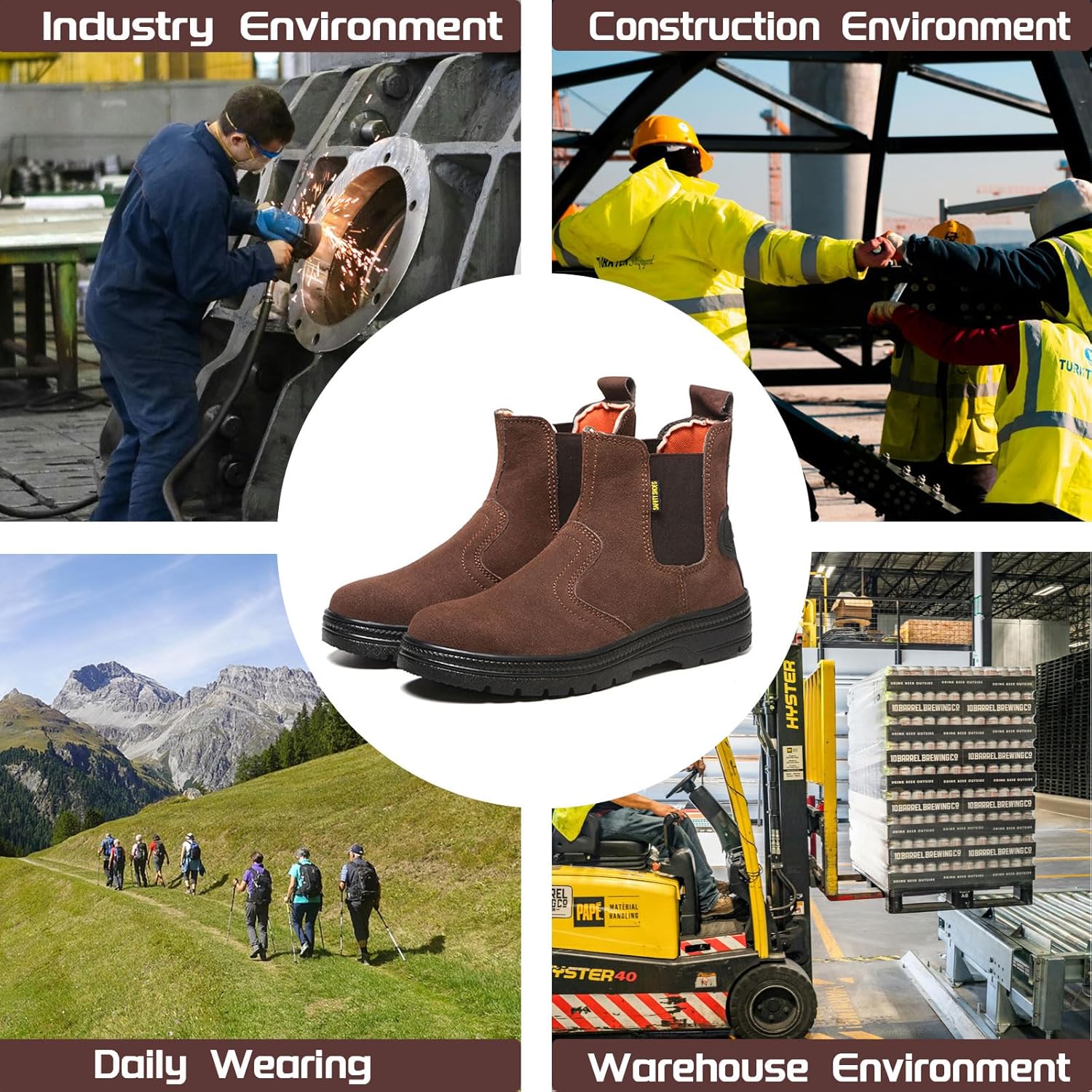 Steel Toe Work Boots for Men Slip Resistant Welding Work Boots Slip-on Safety Shoes for Industrial Construction - Image 6