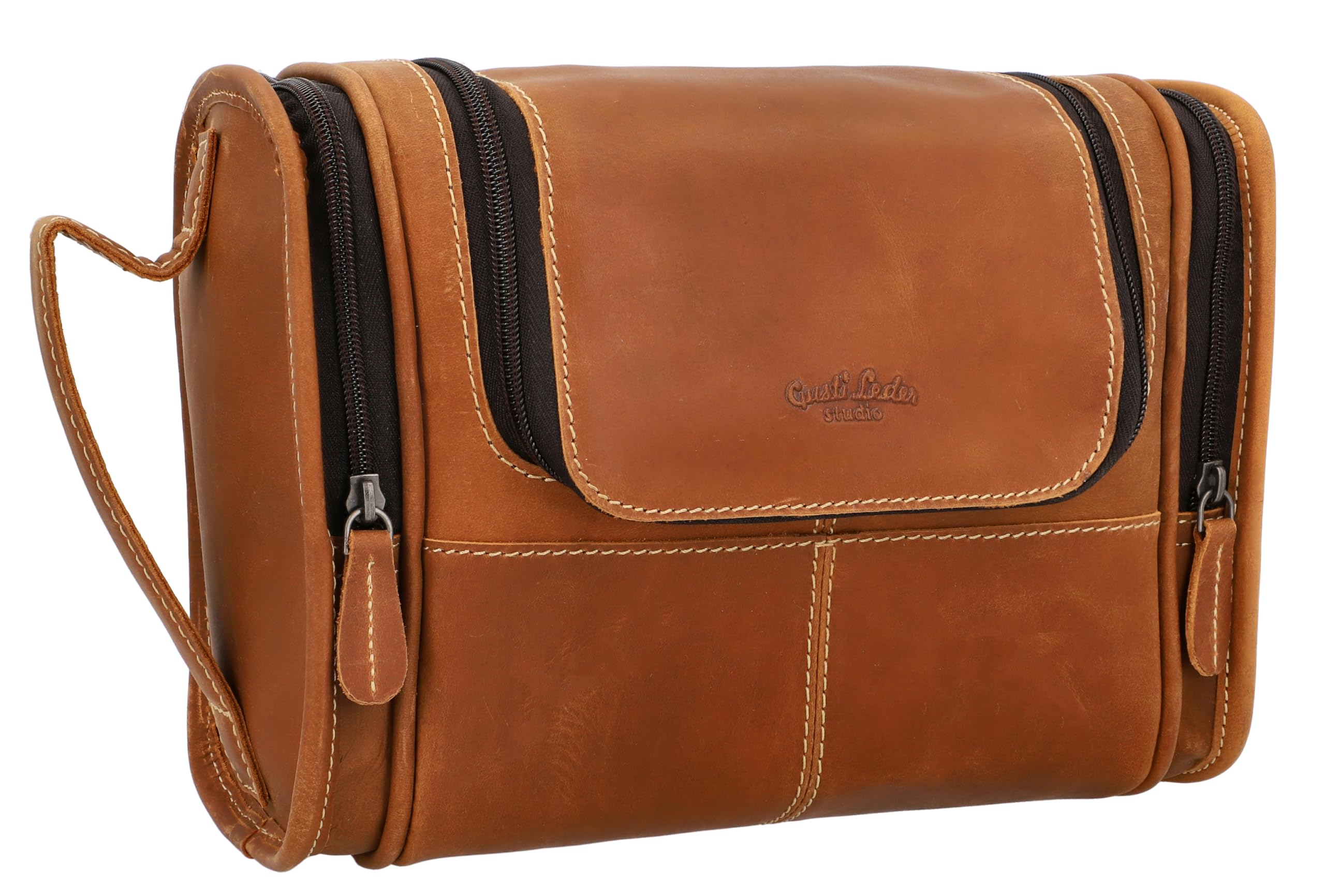 Gusti Trousse Chester de Toilette Trousse à Maquillage Marron Cuir