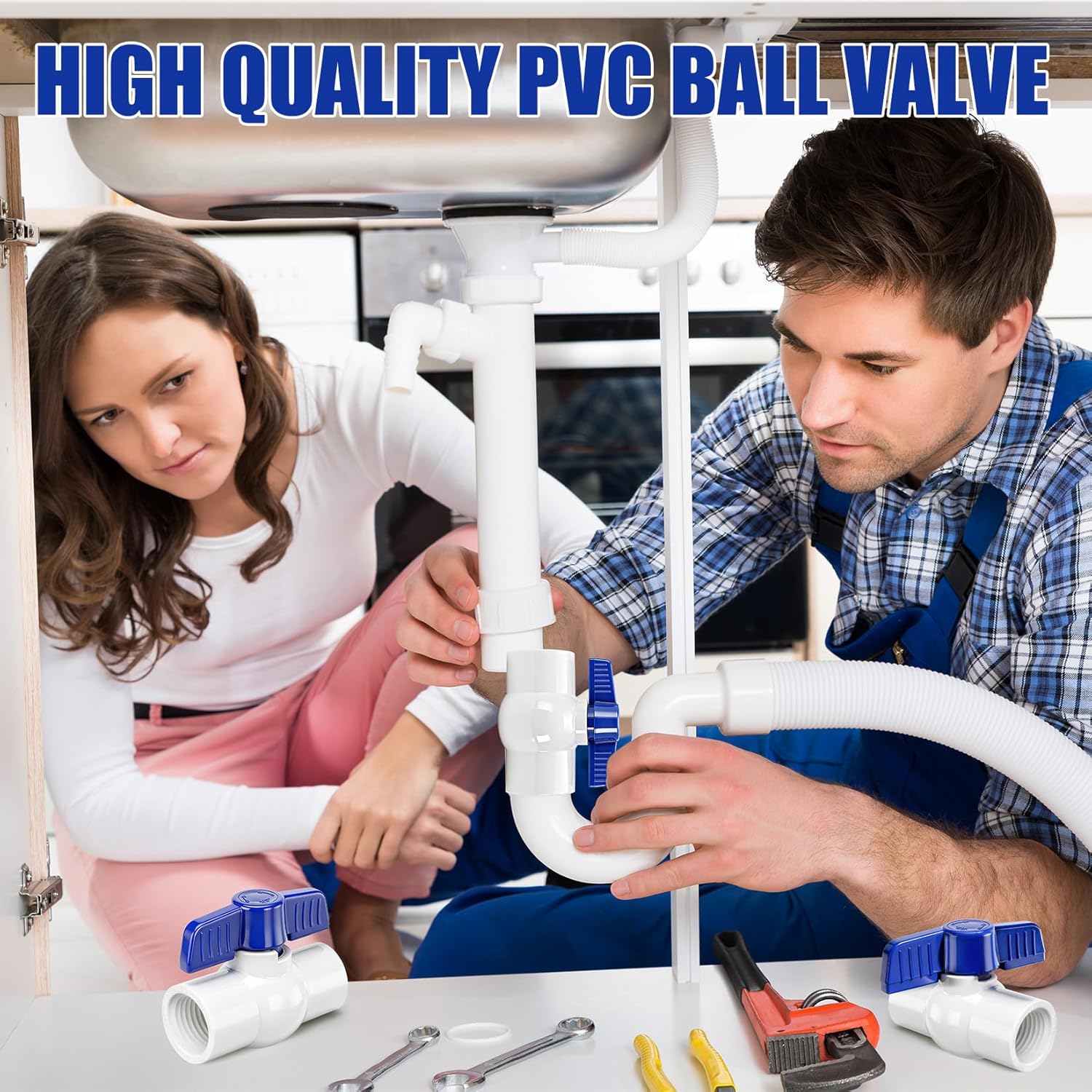 YADIAN 6 Pack PVC Ball Valves 1-1/2'' Threaded (NPT), Full Port T-handle SCH40 Water Pipe Shut-Off Valve 1-1/2inch Plastic Control Valve for Water Project, Swiming Pool, Sewage Pump, Irrigation System