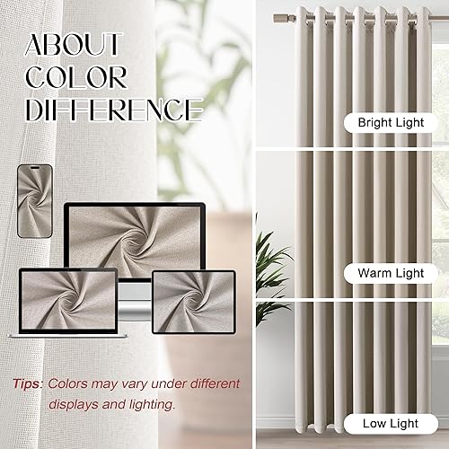 Miniatura 75 de Cortinas opacas con textura de lino gris total para dormitorio, con aislamiento térmico, cortinas cortas de 64 pulgadas, cortinas de granja con