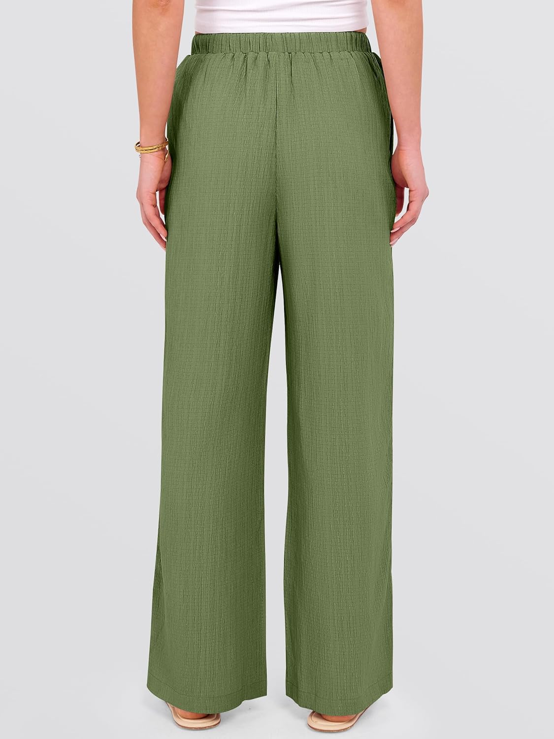 ANRABESS Women's Wide Leg Beach Pants Elastic Waist Lightweight Casual Flowy Palazzo Lounge Trousers with Pockets - Image 4