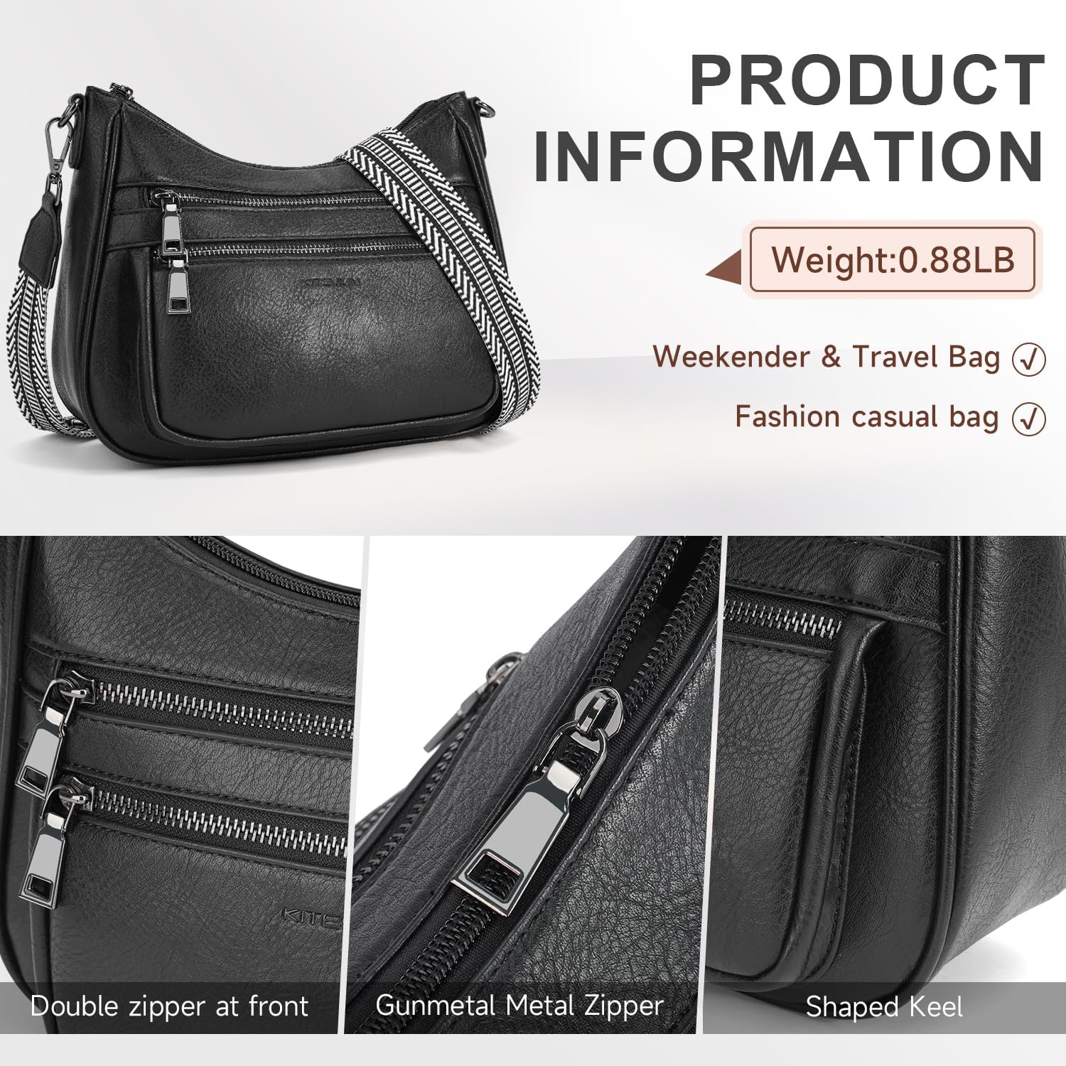 Crossbody Bags for Women Leather Purse Trendy Multi Pocket Shoulder Handbags with Adjustable Guitar Strap - Image 6